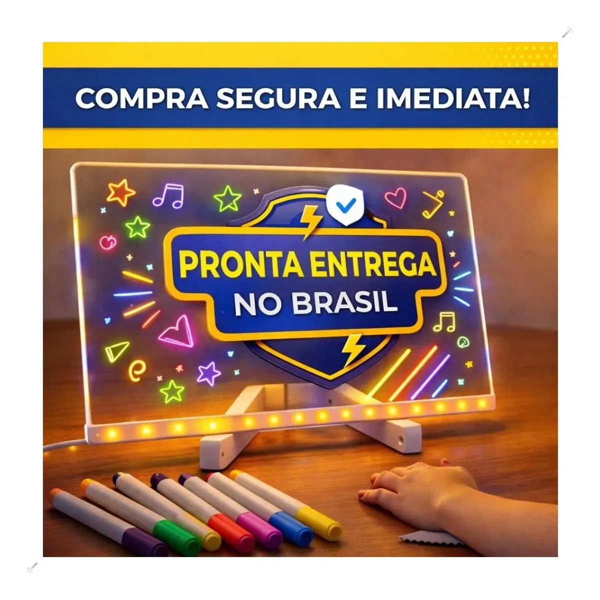 Lousa Mágica Placa Desenho Lousa Led Canetinhas