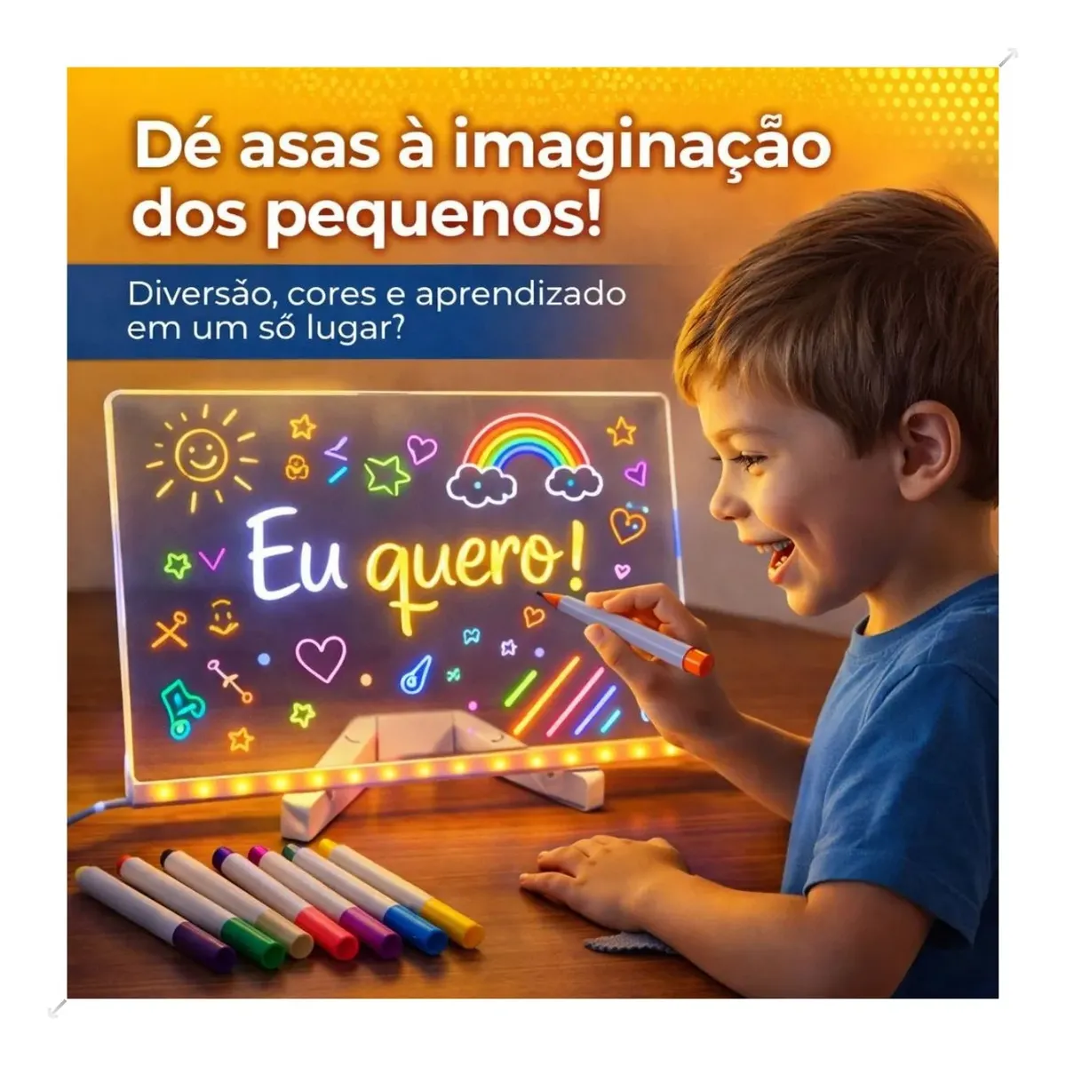Lousa Mágica Placa Desenho Lousa Led Canetinhas